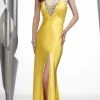 In Stock Alyce Designs 6582 Size 10 Yellow Satin Fitted Prom Dress Slit Corset Formal Gown