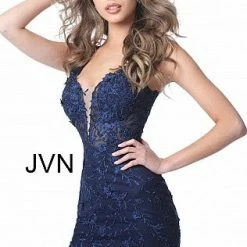 JVN By Jovani Jovani JVN4270 Short Fitted Sheer Lace Cocktail Dress Formal Sexy Evening Gown