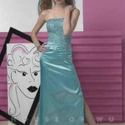 In Stock Tiffany Designs 6619 Long Cobalt Satin Beaded Prom Dress Formal Gown Size 4