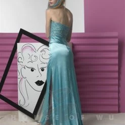 In Stock Tiffany Designs 6619 Long Cobalt Satin Beaded Prom Dress Formal Gown Size 4