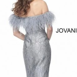 Jovani 66239 Off The Shoulder Feather Neckline Cocktail Evening Dress 5 Jovani 66239 Off The Shoulder Feather Neckline Cocktail Evening Dress
