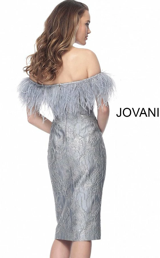 Jovani 66239 Off The Shoulder Feather Neckline Cocktail Evening Dress 4 Jovani 66239 Off The Shoulder Feather Neckline Cocktail Evening Dress