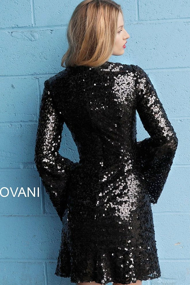 Discontinued Long Sleeve Dresses Jovani Black Sequin Bell Sleeves Cocktail Dress 66256 6 Discontinued Long Sleeve Dresses Jovani Black Sequin Bell Sleeves Cocktail Dress 66256