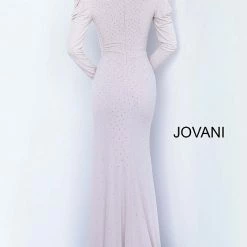 Discontinued Jovani 66323 V Neckline Long Sleeves Embellished Evening Gown