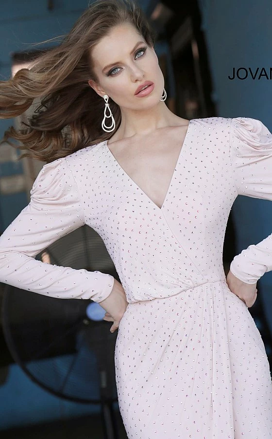 Discontinued Jovani 66323 V Neckline Long Sleeves Embellished Evening Gown 5 Discontinued Jovani 66323 V Neckline Long Sleeves Embellished Evening Gown