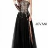 Jovani 66344 Sheer Floral One Shoulder Long Sleeve Maxi Slit Prom Dress Flower