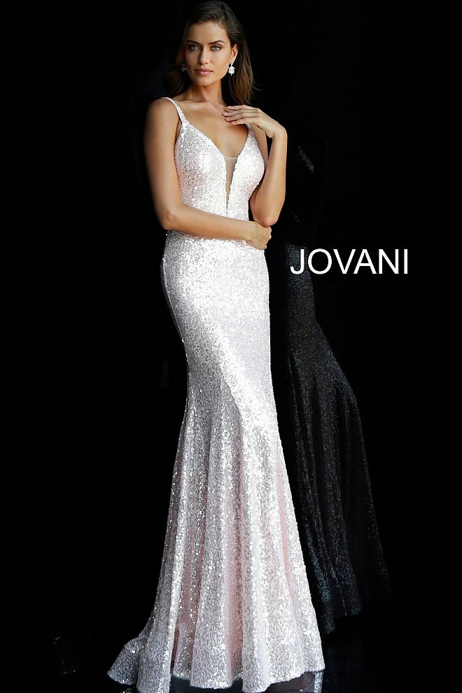 Discontinued Jovani 66383 Long Fitted Sequin Plunging Neckline Prom Dress Fit Flare Evening Gown 3 Discontinued Jovani 66383 Long Fitted Sequin Plunging Neckline Prom Dress Fit Flare Evening Gown