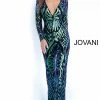 Jovani 66511 Long Sequin Jumpsuit V Neck Prom Pageant Mermaid Formal Suit