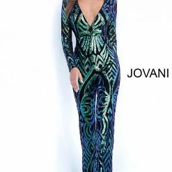 Jovani 66511 Long Sequin Jumpsuit V Neck Prom Pageant Mermaid Formal Suit