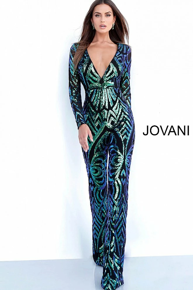 Jovani 66511 Long Sequin Jumpsuit V Neck Prom Pageant Mermaid Formal Suit 3 Jovani 66511 Long Sequin Jumpsuit V Neck Prom Pageant Mermaid Formal Suit