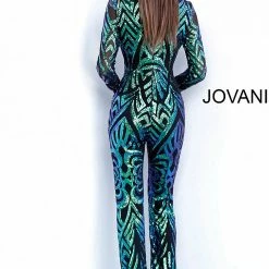 Jovani 66511 Long Sequin Jumpsuit V Neck Prom Pageant Mermaid Formal Suit
