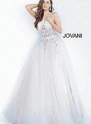 Ballgown Dresses Jovani 66725 A Line Ballgown Sheer Corset Pageant Dress Formal Gown Flower Appliques