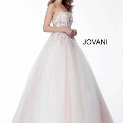 Ballgown Dresses Jovani 66725 A Line Ballgown Sheer Corset Pageant Dress Formal Gown Flower Appliques