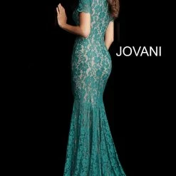 Discontinued Ballgown Dresses Jovani 66730 Short Sleeve Lace Modest Prom Dress