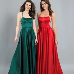 Dave & Johnny 6690 Long Satin Maxi Slit Prom Dress Formal Backless Gown