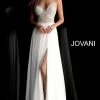 Long Sleeve Dresses Jovani 66925 Embellished V Neck Prom Dress Pageant Gown High Slit Evening Gown