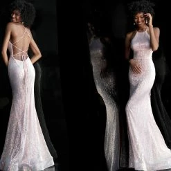 In Stock Jovani JVN 66948 Pink Size 4 Long Sequin Mermaid Prom Dress Sequin Evening Gown