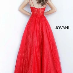 Jovani 67051 Long Lace Prom Dress Ball Gown V Neck Shimmer Tulle Illusion Sheer Ballgown Dresses