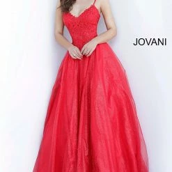 Jovani 67051 Long Lace Prom Dress Ball Gown V Neck Shimmer Tulle Illusion Sheer