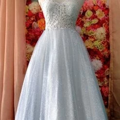 Jovani 67051 Long Lace Prom Dress Ball Gown V Neck Shimmer Tulle Illusion Sheer