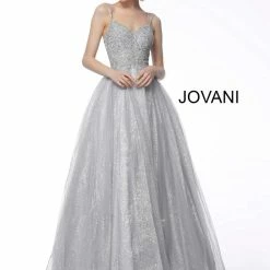 Jovani 67051 Long Lace Prom Dress Ball Gown V Neck Shimmer Tulle Illusion Sheer Ballgown Dresses
