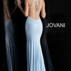 Jovani 67101 Long Keyhole Neckline Embellished Prom Dress Fit Flare Open Back