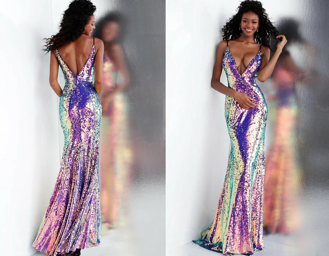 Jovani 67318 Iridescent Embellished Sequin Prom Dress Fitted V Neck Shimmer 6 Jovani 67318 Iridescent Embellished Sequin Prom Dress Fitted V Neck Shimmer