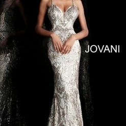 Jovani 67347 Gold Silver Fitted Mermaid Embellished Prom Dress Evening Gown Sexy