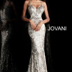 Jovani 67347 Gold Silver Fitted Mermaid Embellished Prom Dress Evening Gown Sexy
