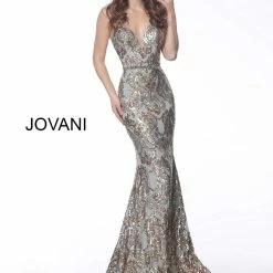 Jovani 67347 Gold Silver Fitted Mermaid Embellished Prom Dress Evening Gown Sexy