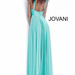 Discontinued Long Sleeve Dresses JVN By Jovani 67471 Ruched Bodice Flowy Jersey Prom Dress