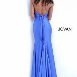 Discontinued Long Sleeve Dresses Jovani 67473 Plunging Neckline Tie Back Fitted Stretch Prom Dress