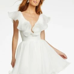 Ashleylauren Ashley Lauren 4464 Cocktail Dress Organza Wire Hem Ruffle Neckline