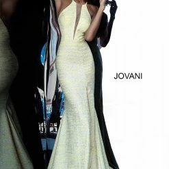 Discontinued Jovani 67563 Fitted Mermaid 2020 Glitter Jersey Prom Dress Long Sheer Plunging