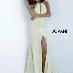 Discontinued Jovani 67563 Fitted Mermaid 2020 Glitter Jersey Prom Dress Long Sheer Plunging
