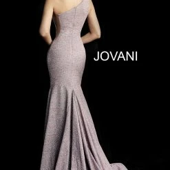 Jovani 67650 Shimmer Iridescent Glitter Mermaid Prom Dress One Shoulder Mermaid Dresses