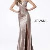 Discontinued Jovani 67798 Long Ruched Metallic Formal Evening Prom Dress Slit Train Sexy
