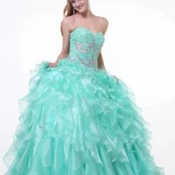 In Stock CD 6782 Size 4 Mint Ruffle Lace Ballgown A Line Prom Dress Formal Gown Pageant Ballgown Dresses