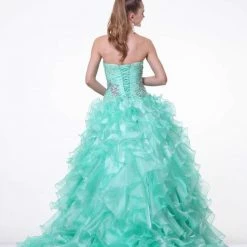 In Stock CD 6782 Size 4 Mint Ruffle Lace Ballgown A Line Prom Dress Formal Gown Pageant Ballgown Dresses