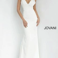 Backless Dresses Jovani 67857 Long Satin Backless Sexy Prom Dress Evening Gown V Neck Formal