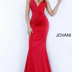 Backless Dresses Jovani 67857 Long Satin Backless Sexy Prom Dress Evening Gown V Neck Formal