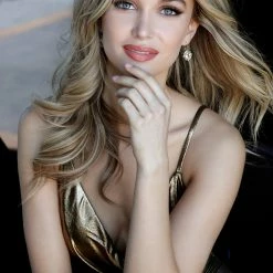 Discontinued Long Sleeve Dresses Jovani 67934 Gold Silver Metallic V Neck Evening Party Dress Prom Long Slit Backless