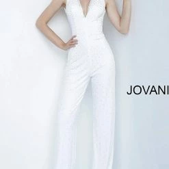 Jovani 67941 Tie Back Embellished V Neckline Jumpsuit