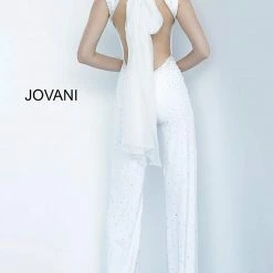 Jovani 67941 Tie Back Embellished V Neckline Jumpsuit