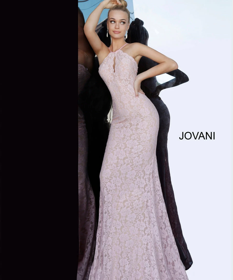 Discontinued Jovani 68431 Long Embellished Lace Fit & Flare High Neck Prom Dress Evening Gown 6 Discontinued Jovani 68431 Long Embellished Lace Fit & Flare High Neck Prom Dress Evening Gown