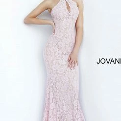 Discontinued Jovani 68431 Long Embellished Lace Fit & Flare High Neck Prom Dress Evening Gown