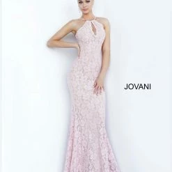 Discontinued Jovani 68431 Long Embellished Lace Fit & Flare High Neck Prom Dress Evening Gown