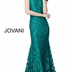 Jovani 68443 Cap Sleeve Long Lace Evening Gown Long Sleeve Dresses