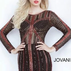 Discontinued Long Sleeve Dresses Jovani 68478 Black/Multi Long Sleeve Short Cocktail Dress