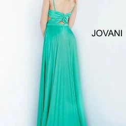 Jovani 68642 Long Maxi Slit Ruched Cutout Prom Dress Evening Gown V Neck Gown